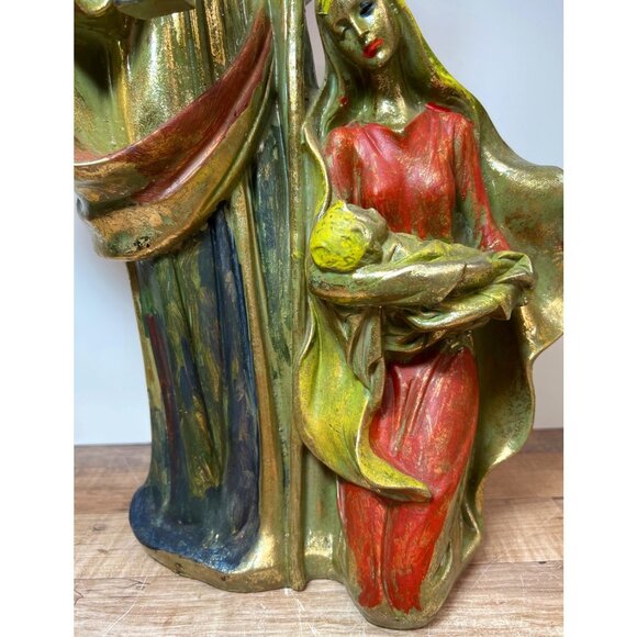 Vintage Religious Sculpture Art Metallic Patina Holy Family Scene Large - Picture 4 of 8